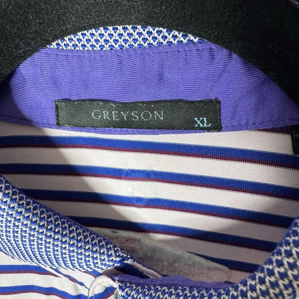 Greyson Polo Shirt Sz XL Golf Performance Knit Collar Pink Blue Striped Stretch - Picture 4 of 13